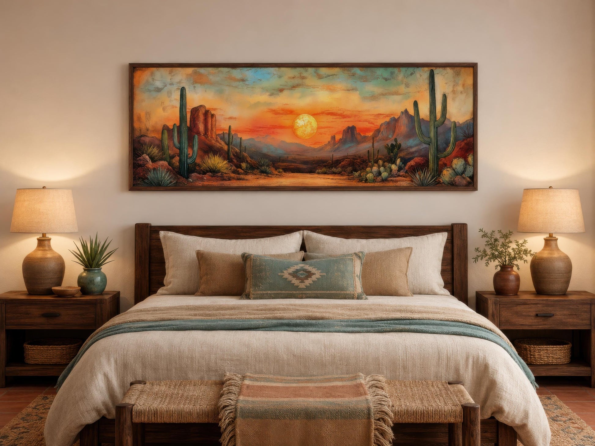 Southwestern Wall Art - Desert Canvas Print | Panoramic Saguaro Cactus Landscape