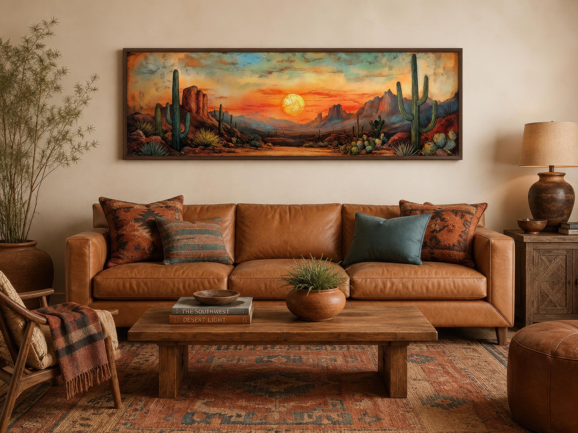 Southwestern Wall Art - Desert Canvas Print | Panoramic Saguaro Cactus Landscape