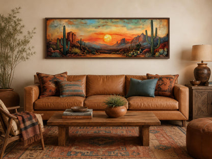 Southwestern Wall Art - Desert Canvas Print | Panoramic Saguaro Cactus Landscape