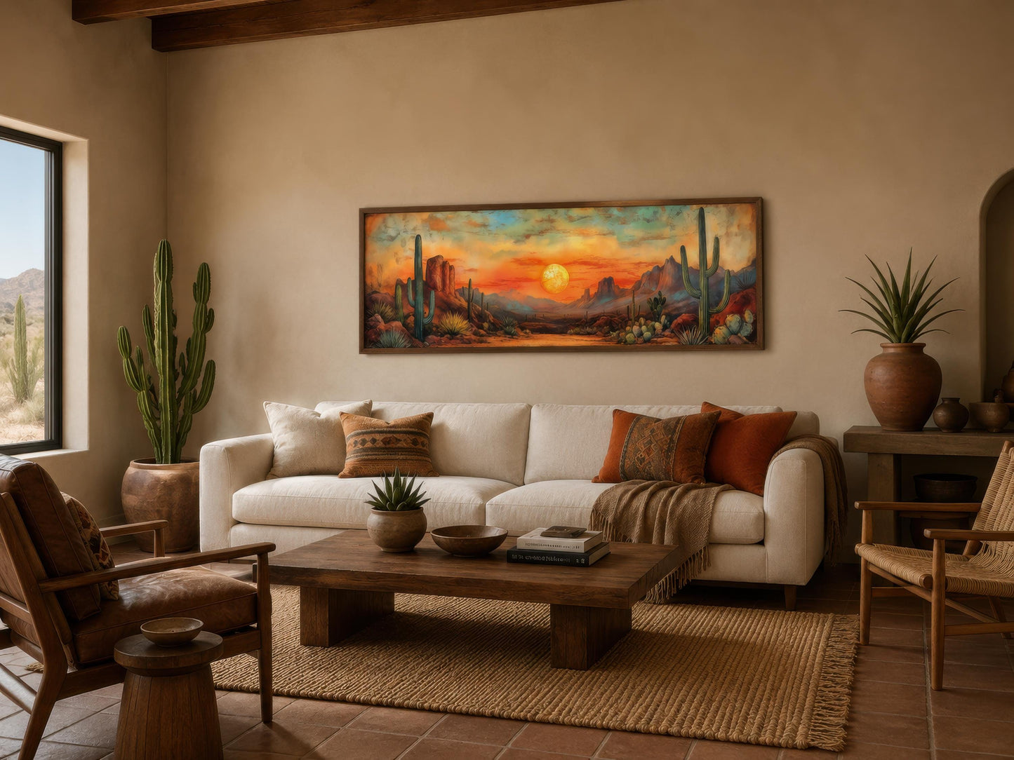 Southwestern Wall Art - Desert Canvas Print | Panoramic Saguaro Cactus Landscape