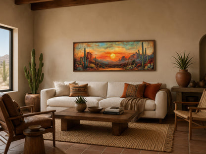 Southwestern Wall Art - Desert Canvas Print | Panoramic Saguaro Cactus Landscape