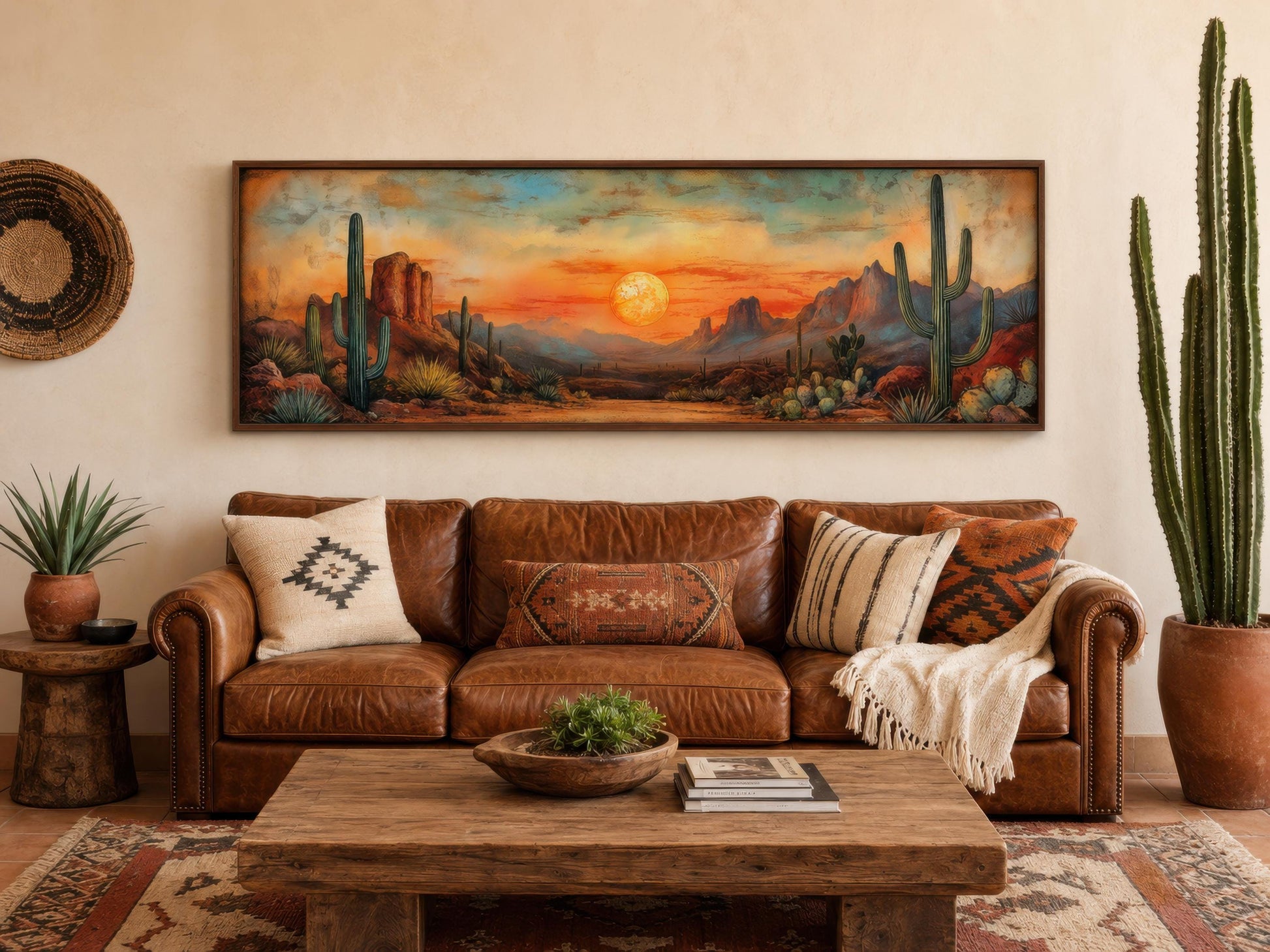 Southwestern Wall Art - Desert Canvas Print | Panoramic Saguaro Cactus Landscape