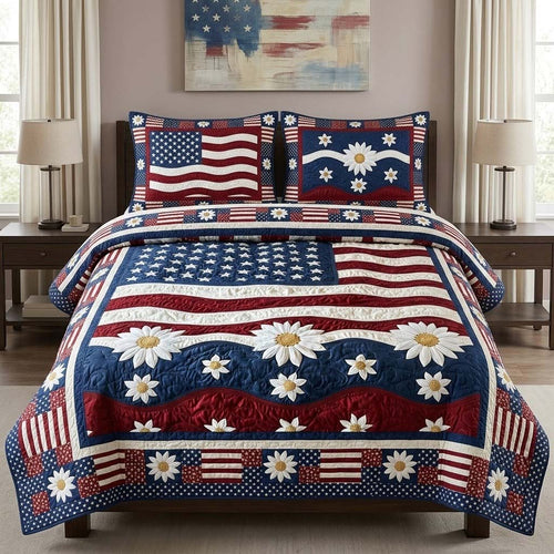 Spangled Daisies 3-Piece Quilted Bedding Set - Single (59" x 70")