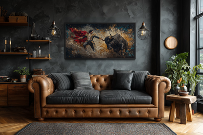 Spanish Matador Fighting Bull Canvas Wall Art For Man Cave Decor