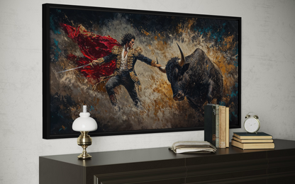 Spanish Matador Fighting Bull Canvas Wall Art For Man Cave Decor
