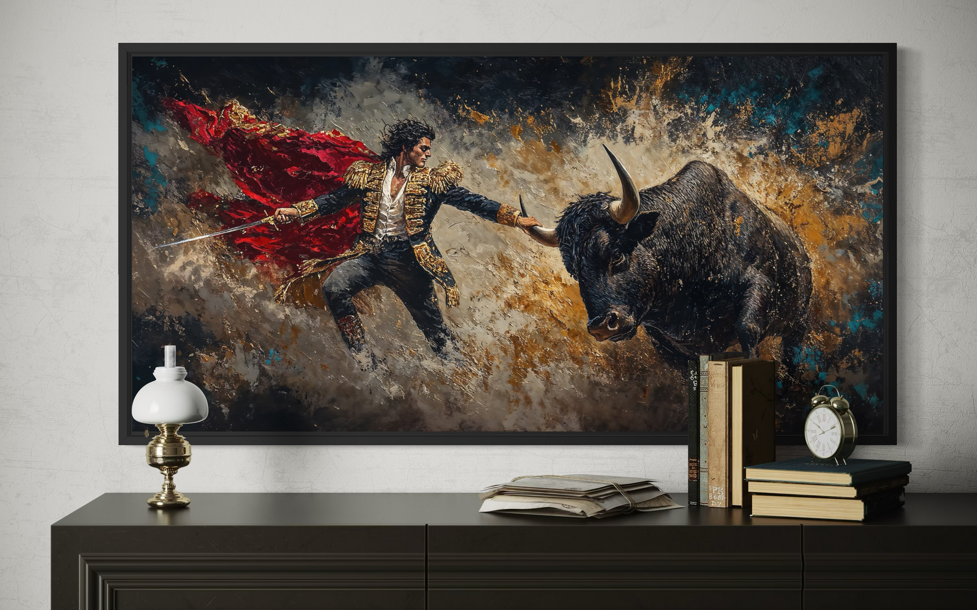 Spanish Matador Fighting Bull Canvas Wall Art For Man Cave Decor