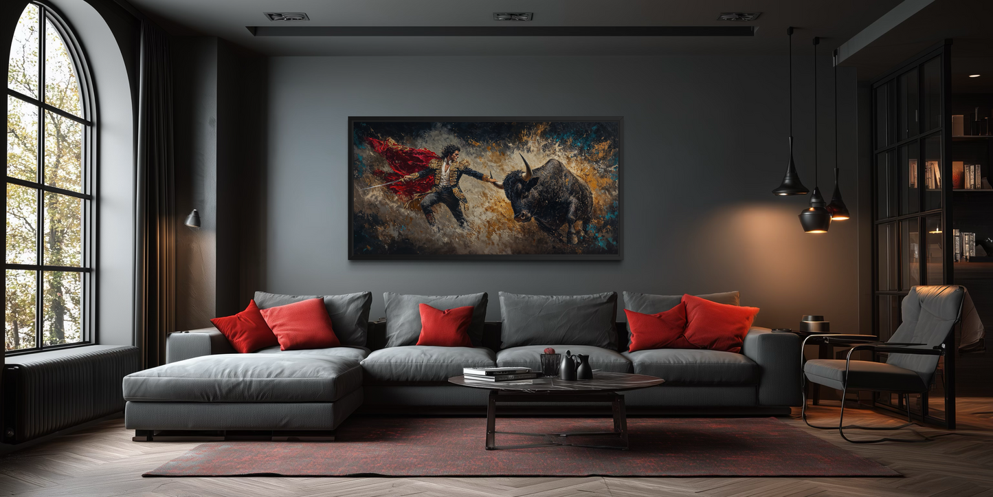 Spanish Matador Fighting Bull Canvas Wall Art For Man Cave Decor