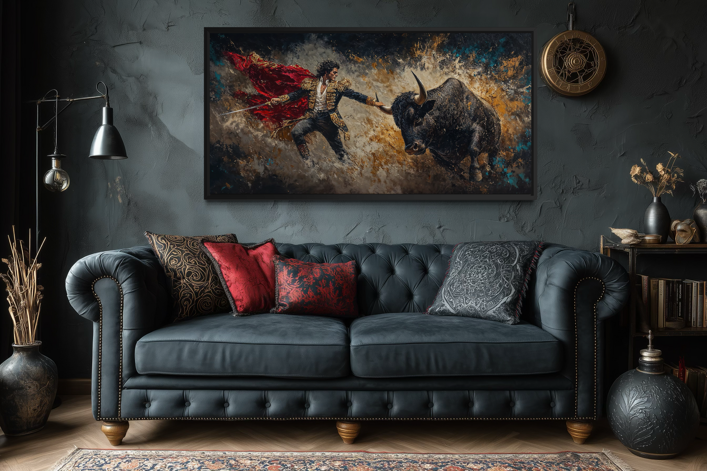 Spanish Matador Fighting Bull Canvas Wall Art For Man Cave Decor