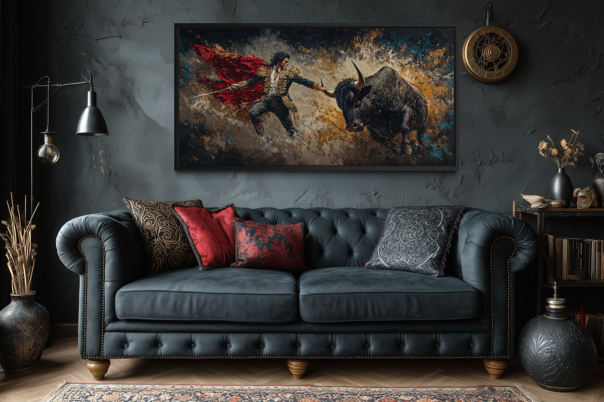Spanish Matador Fighting Bull Canvas Wall Art For Man Cave Decor