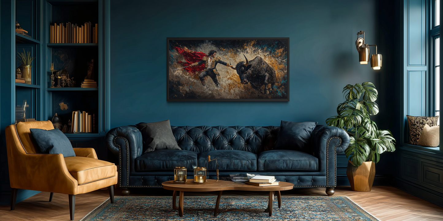 Spanish Matador Fighting Bull Canvas Wall Art For Man Cave Decor