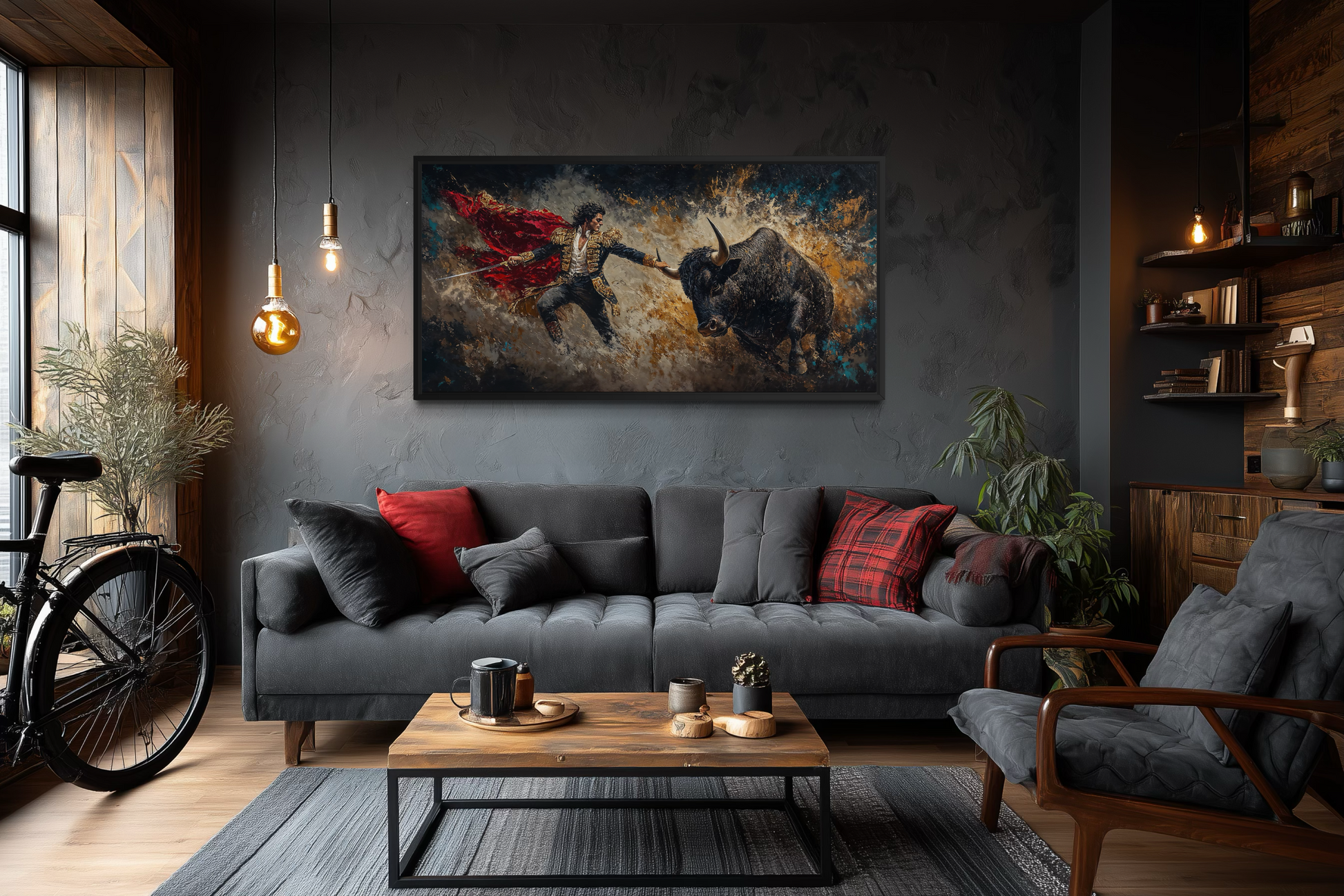 Spanish Matador Fighting Bull Canvas Wall Art For Man Cave Decor