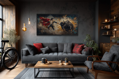 Spanish Matador Fighting Bull Canvas Wall Art For Man Cave Decor