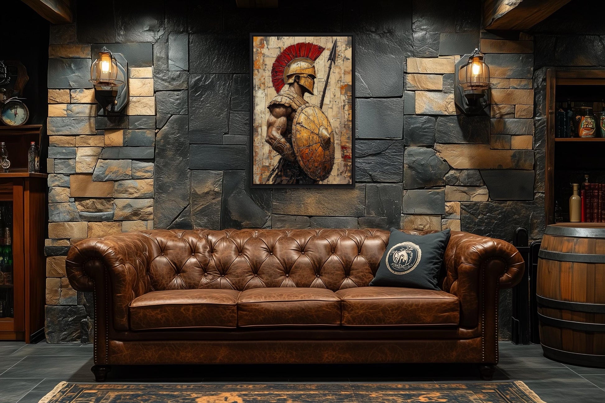 Spartan Warrior With Spear and Shield Canvas Wall Art