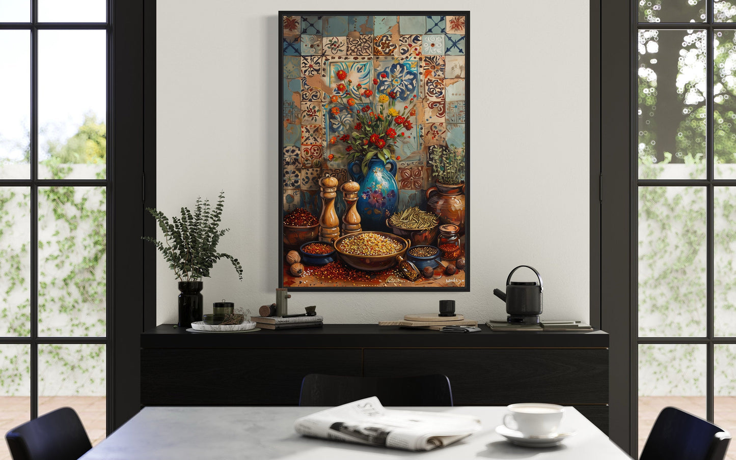 Spices And Herbs Indian Kitchen Framed Canvas Wall Art