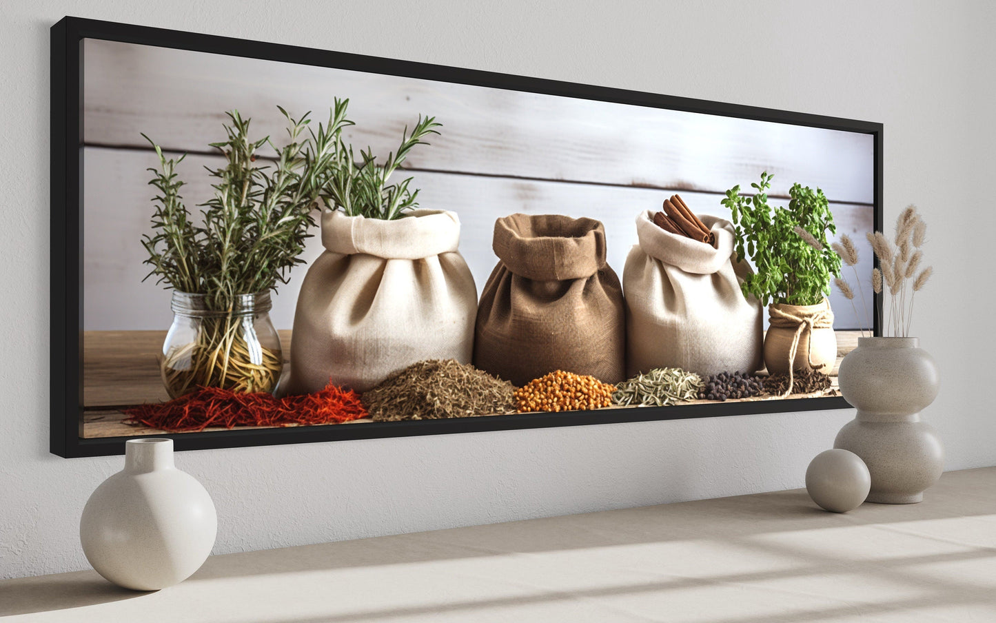 Spices And Herbs Long Horizontal Kitchen Wall Decor Canvas Wall Art