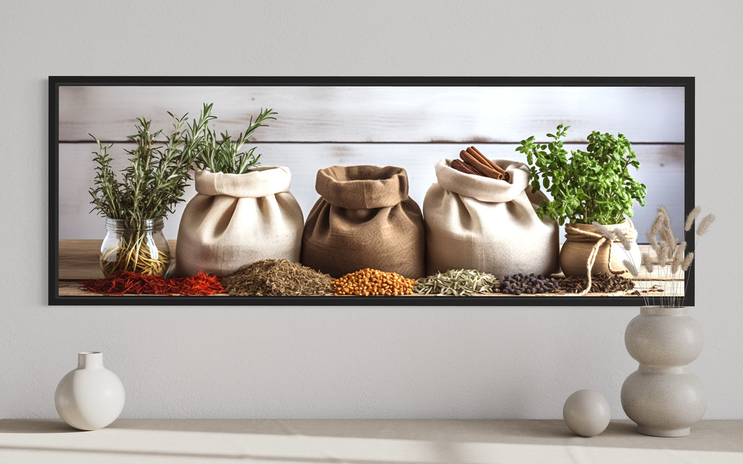 Spices And Herbs Long Horizontal Kitchen Wall Decor Canvas Wall Art