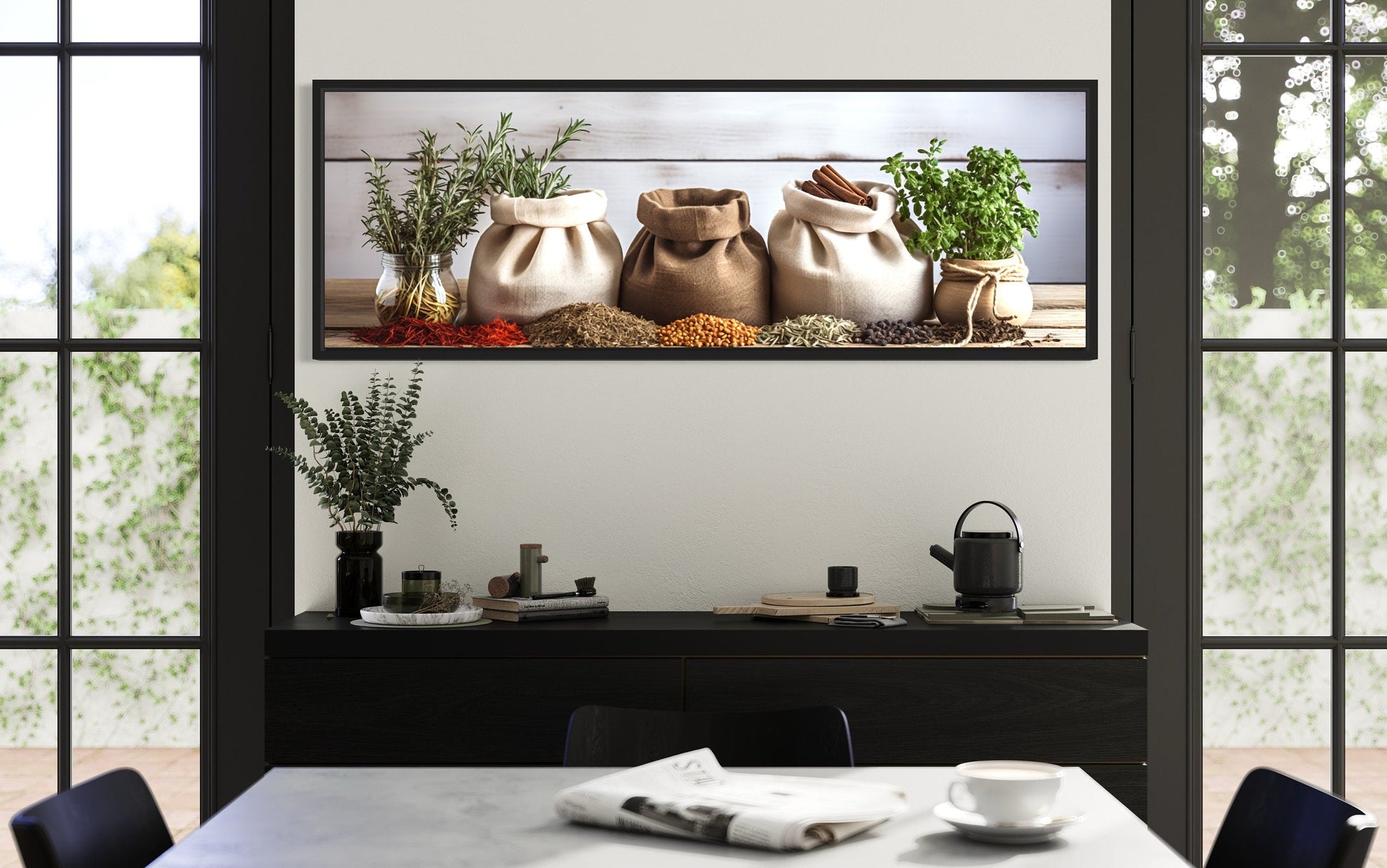Spices And Herbs Long Horizontal Kitchen Wall Decor Canvas Wall Art