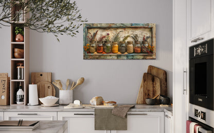 Spices In Jars Rustic Farmhouse Kitchen Framed Canvas Wall Art