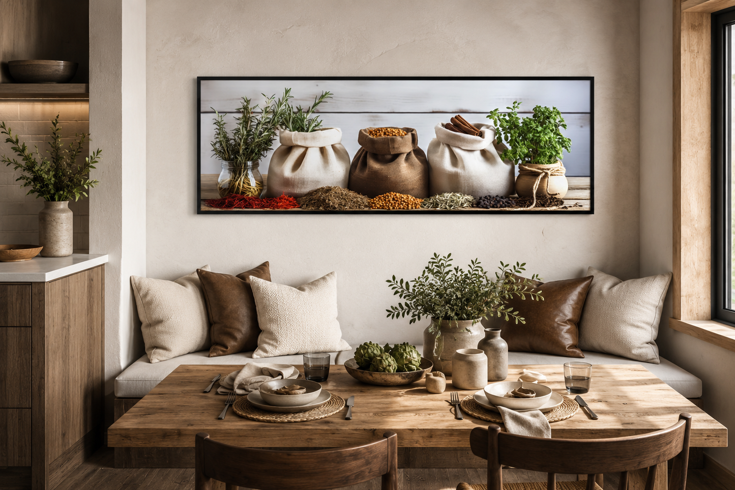 Spices And Herbs Long Horizontal Kitchen Wall Decor Canvas Wall Art