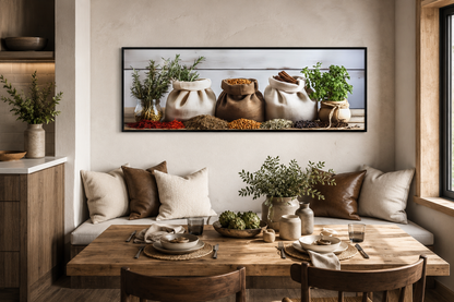 Spices And Herbs Long Horizontal Kitchen Wall Decor Canvas Wall Art