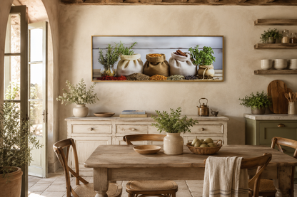 Spices And Herbs Long Horizontal Kitchen Wall Decor Canvas Wall Art