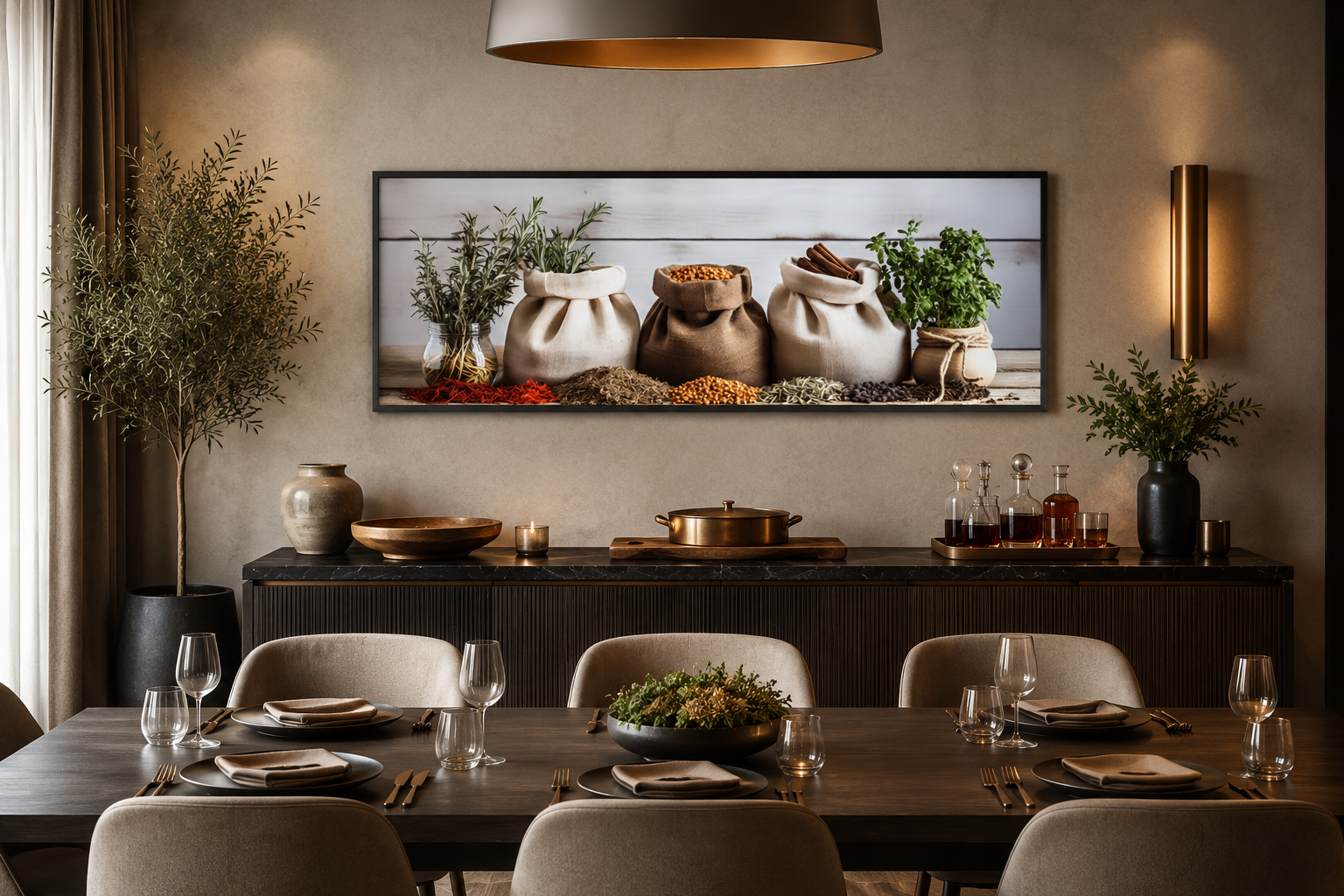 Spices And Herbs Long Horizontal Kitchen Wall Decor Canvas Wall Art
