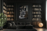 Spider and Spiderweb With Candles on Stacked Books Gothic Library Wall Art