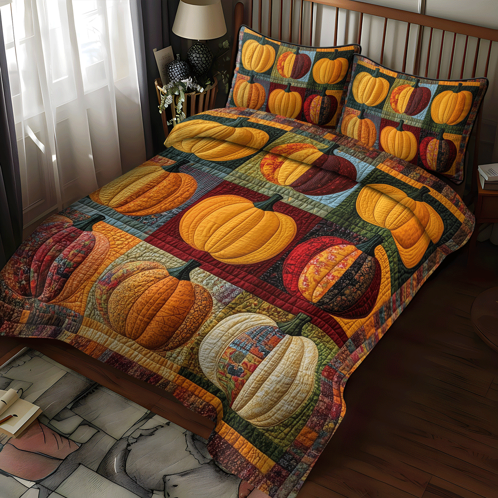 Spooky Pumpkin 3-Piece Quilted Bedding Set - Single (59" x 70")