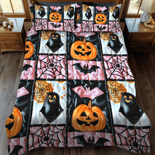 Spooky Skeleton Halloween 3-Piece Quilted Bedding Set - Single (59" x 70")