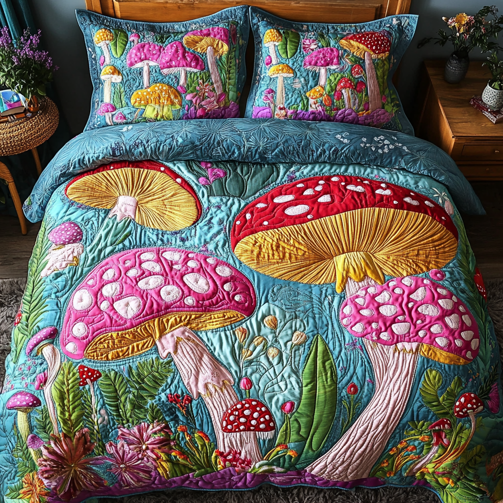 Spore Dreams 3-Piece Quilted Bedding Set - Single (59" x 70")