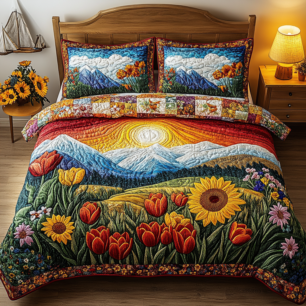 Spring Sunrise 3-Piece Quilted Bedding Set - Single (59" x 70")
