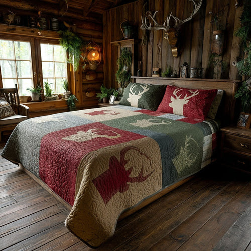 Stag Haven 3-Piece Quilted Bedding Set - Single (59" x 70")