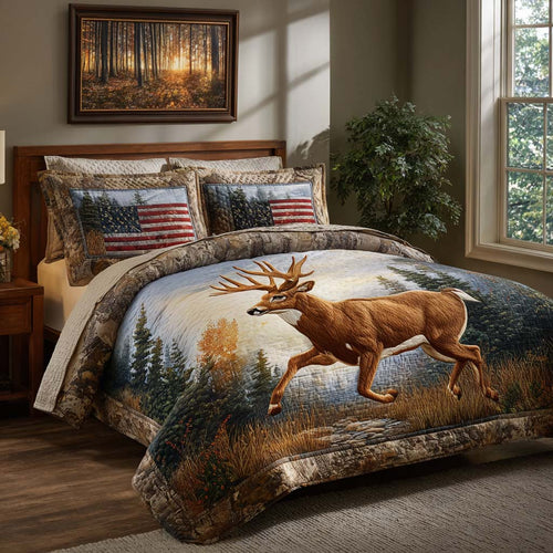Stag Territory 3-Piece Quilted Bedding Set - Single (59" x 70")