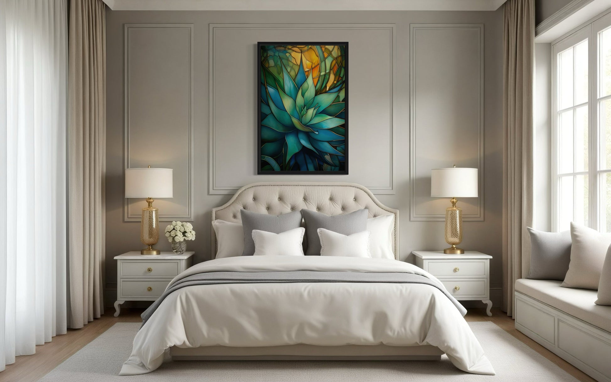 Stained Glass Style Agave Plant In The Desert Wall Art