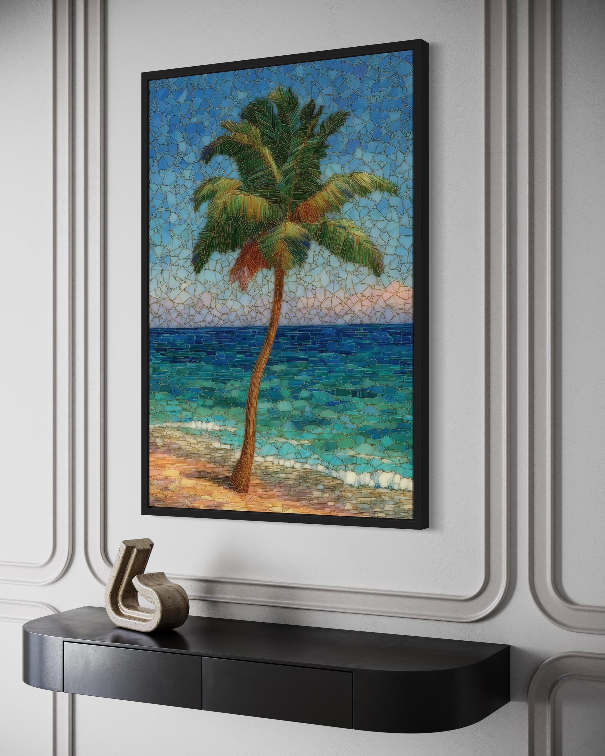 Stained Glass Style Palm Tree On The Beach Canvas Wall Art