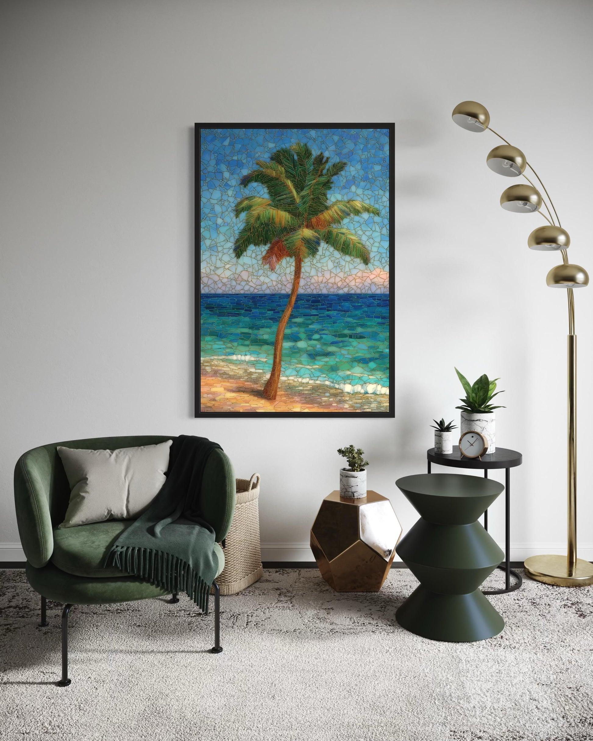Stained Glass Style Palm Tree On The Beach Canvas Wall Art