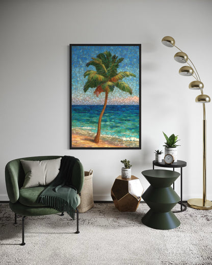 Stained Glass Style Palm Tree On The Beach Canvas Wall Art