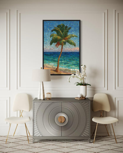 Stained Glass Style Palm Tree On The Beach Canvas Wall Art