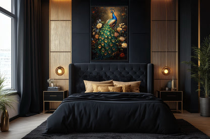 Stained Glass Style Peacock Framed Canvas Wall Art