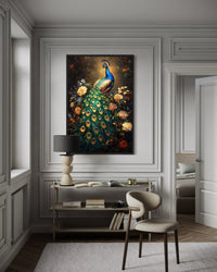 Stained Glass Style Peacock Framed Canvas Wall Art