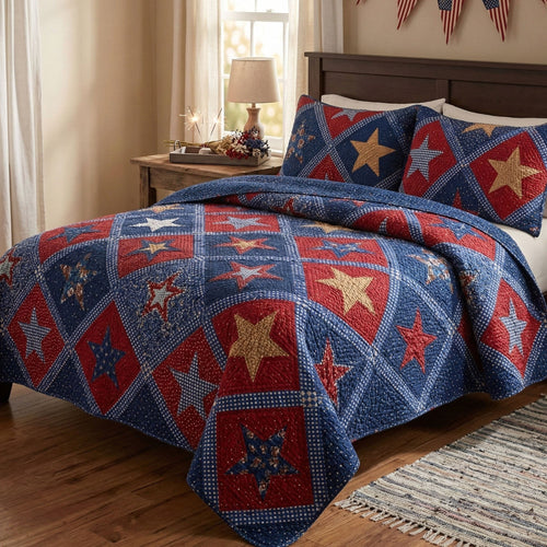 Star Patriot 3-Piece Quilted Bedding Set - Single (59" x 70")