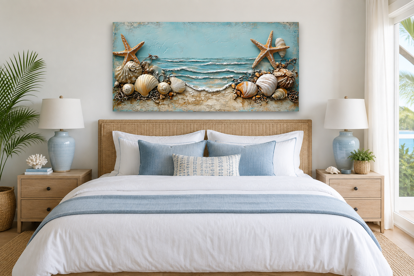 Starfish And Seashells Framed Beach House Canvas Wall Art