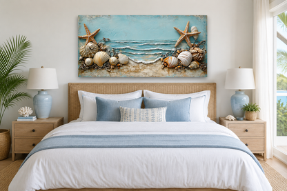 Starfish And Seashells Framed Beach House Canvas Wall Art