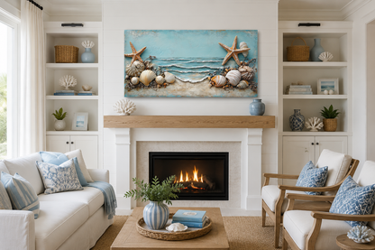 Starfish And Seashells Framed Beach House Canvas Wall Art