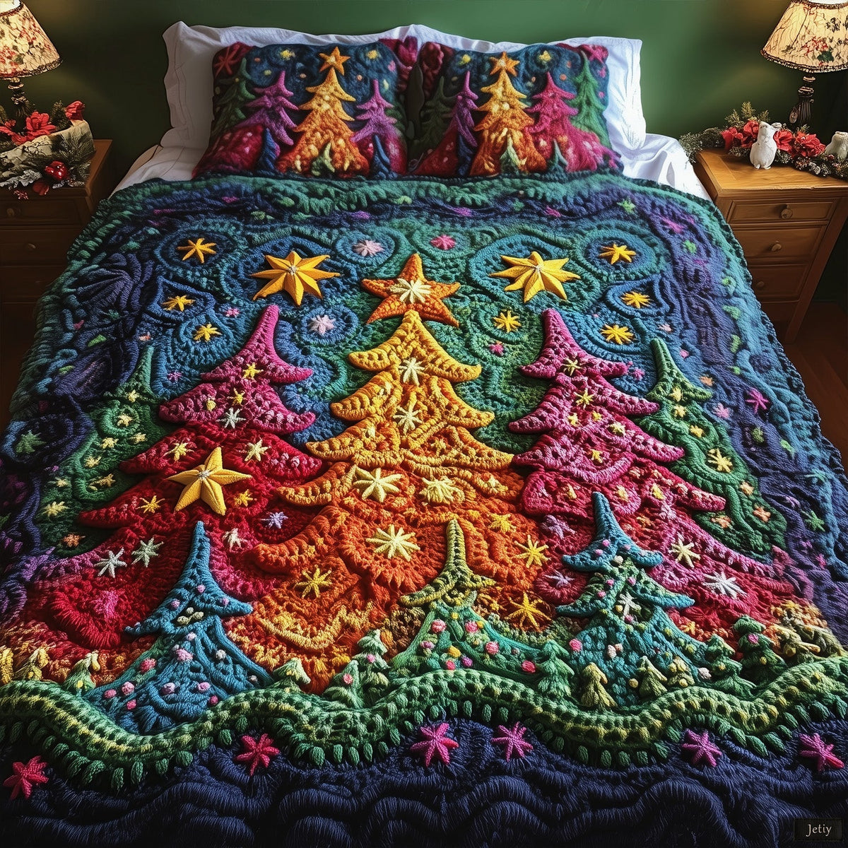 Starlit Treescape 3-Piece Quilted Bedding Set - Single (59" x 70")