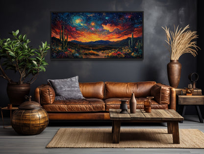Starry Sky Over Desert Framed Canvas Wall Wall, Colorful Southwestern Wall Decor