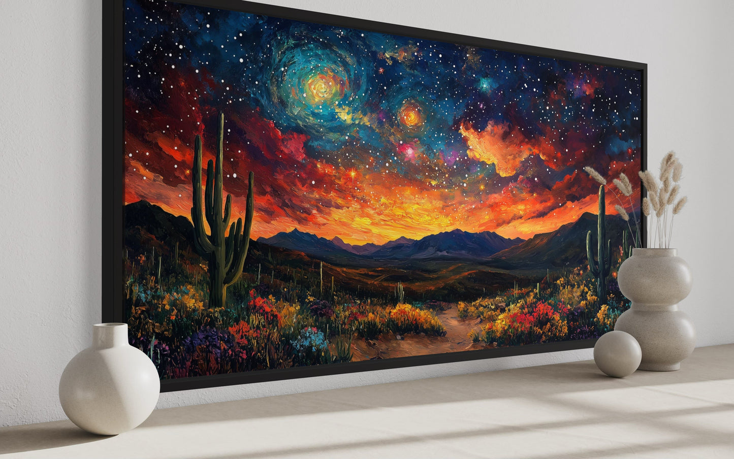 Starry Sky Over Desert Framed Canvas Wall Wall, Colorful Southwestern Wall Decor