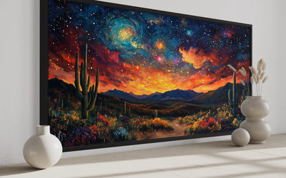 Starry Sky Over Desert Framed Canvas Wall Wall, Colorful Southwestern Wall Decor