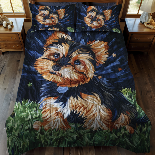 Starry Yorkie 3-Piece Quilted Bedding Set - Single (59" x 70")