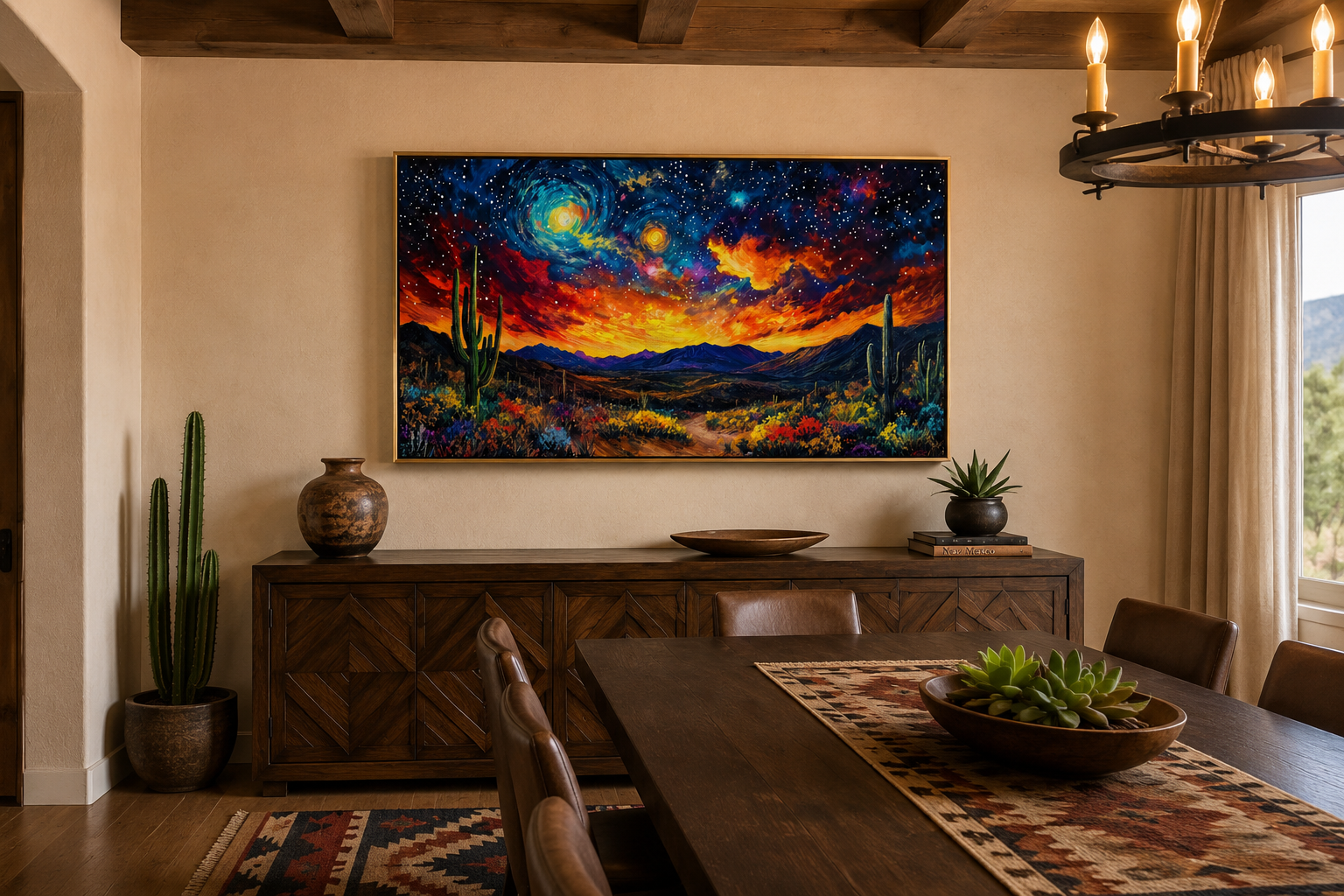 Starry Sky Over Desert Framed Canvas Wall Wall, Colorful Southwestern Wall Decor